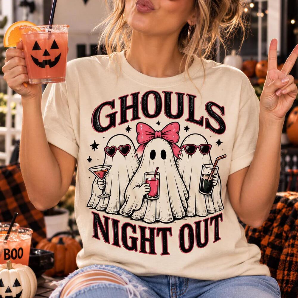 Ghouls Night Out Ghost Tee, Spooky Party Graphic, Girls Halloween Shirt